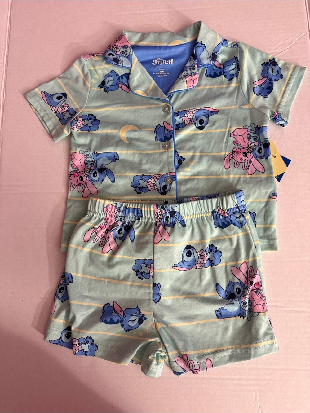Disney Mint and Blue Stitch Short Pajama Set for Kids